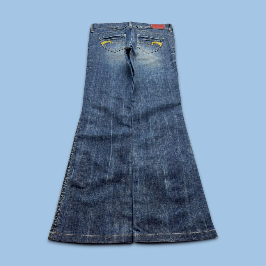 VINTAGE Y2K VICTORIA LOW RISE BOOTCUT EMBROIDERED JEANS BLUE