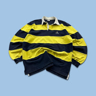 VINTAGE Y2K PEPE JEANS STRIPED LONG SLEEVE RUGBY POLO SHIRT NAVY / YELLOW