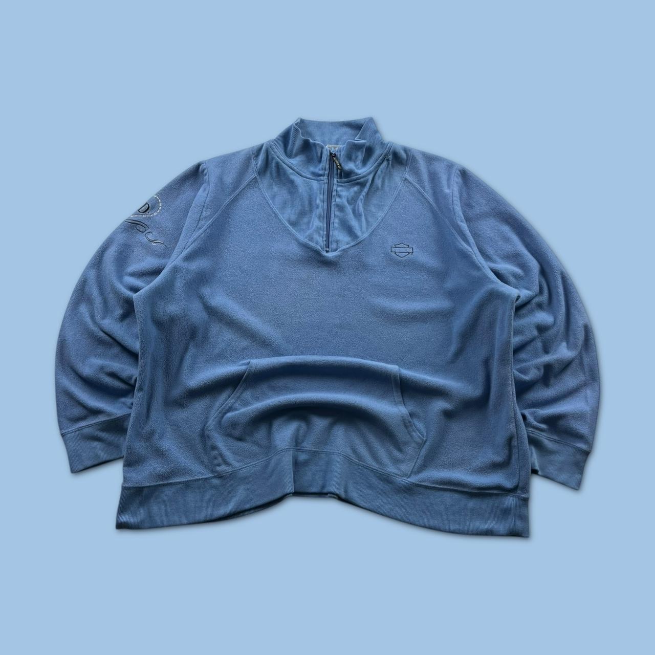 VINTAGE Y2K HARLEY DAVIDSON QUARTER ZIP FLEECE SWEATSHIRT BLUE