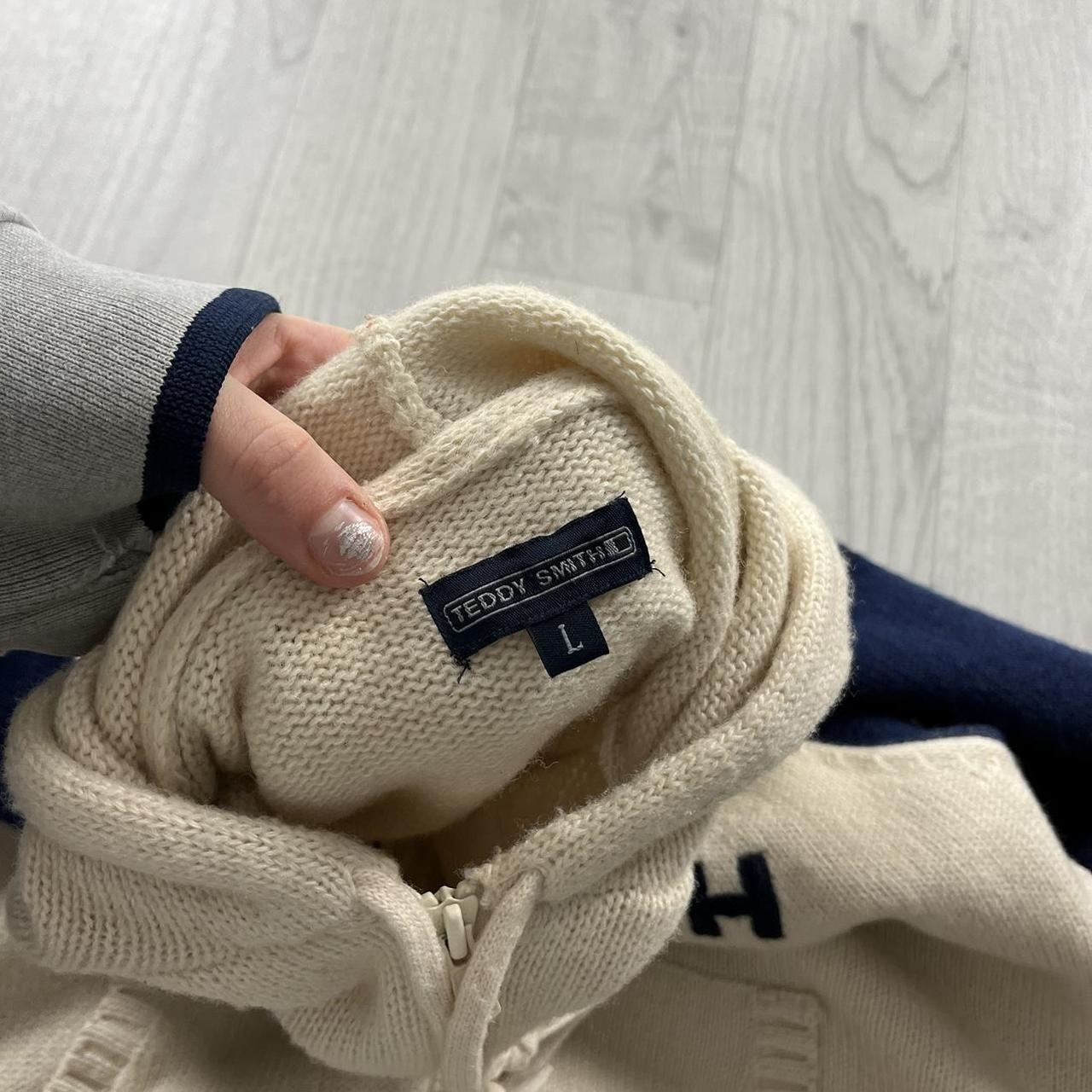 VINTAGE Y2K TEDDY SMITH CHUNKY ZIP KNITTED HOODIE CREAM