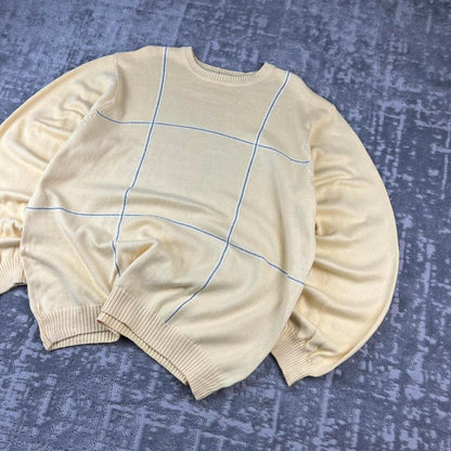 VINTAGE Y2K IZOD PLAID PATTERN CHUNKY ESSENTIAL KNITTED JUMPER YELLOW