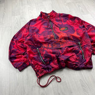 VINTAGE RARE 90s NIKE QUARTER ZIP GRAPHIC WINDBREAKER JACKET RED / PURPLE