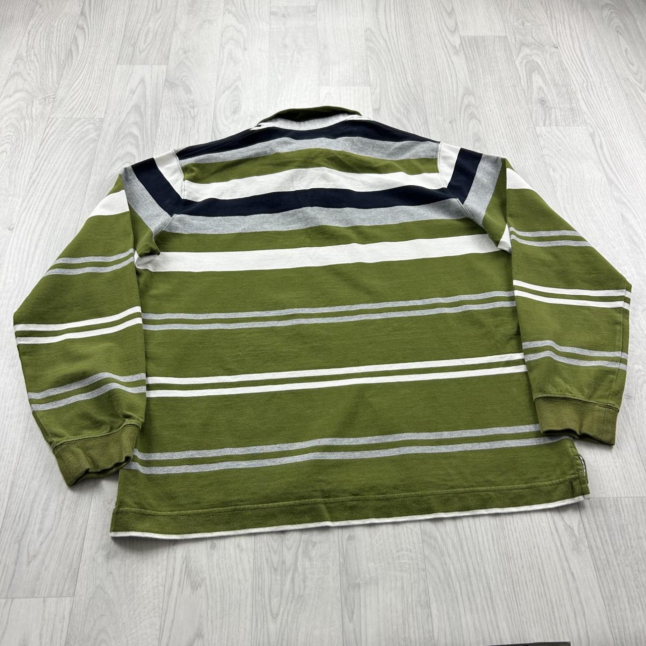 VINTAGE Y2K STRIPED LONG SLEEVE RUGBY POLO SHIRT GREEN