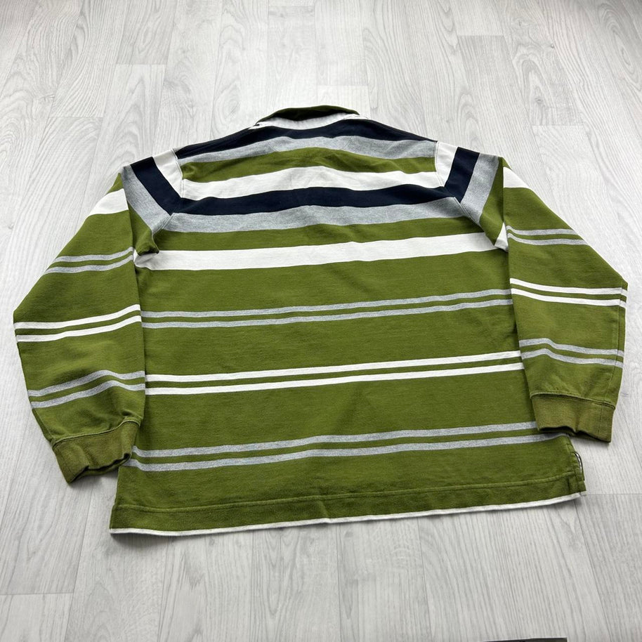 VINTAGE Y2K STRIPED LONG SLEEVE RUGBY POLO SHIRT GREEN
