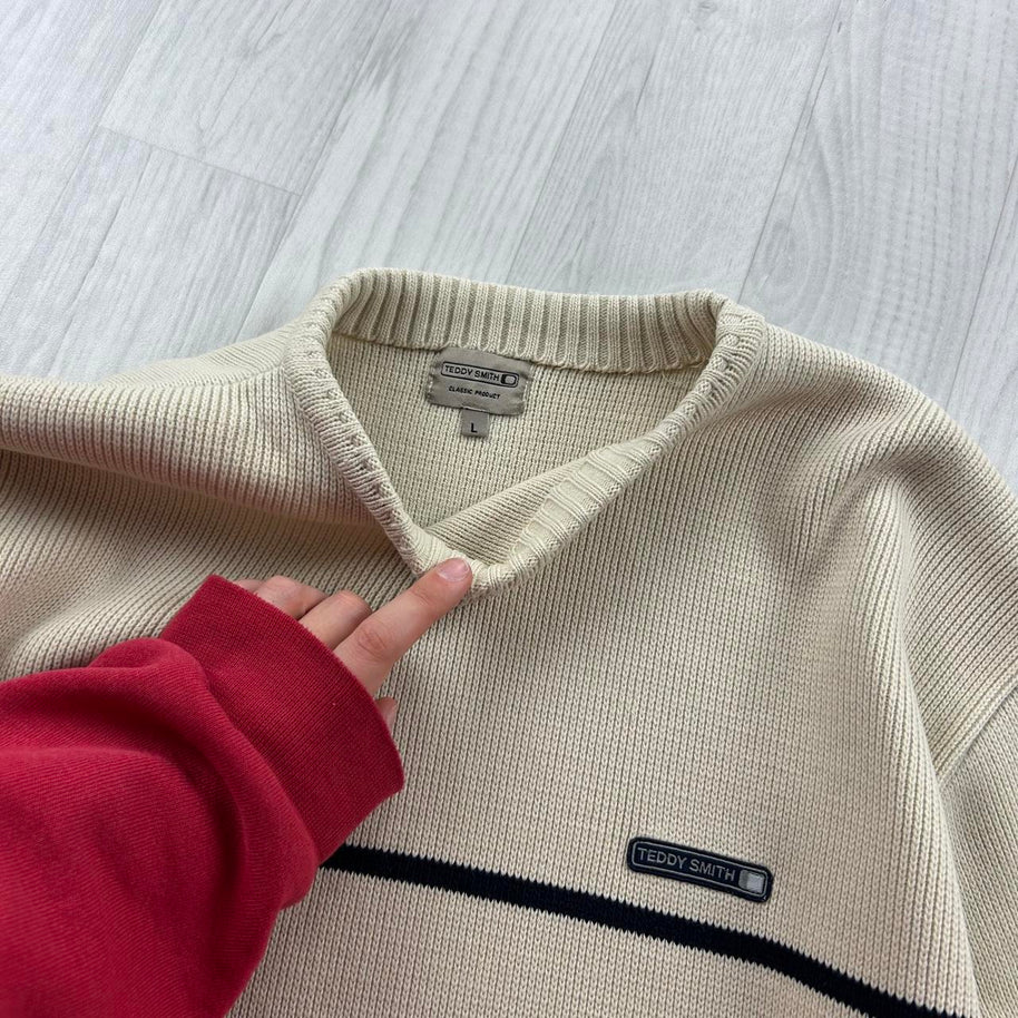 VINTAGE Y2K TEDDY SMITH CHUNKY KNITTED JUMPER CREAM