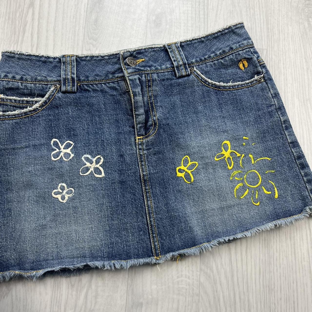 VINTAGE Y2K HANG TEN DENIM EMBROIDERED MINI SKIRT BLUE