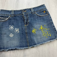 VINTAGE Y2K HANG TEN DENIM EMBROIDERED MINI SKIRT BLUE