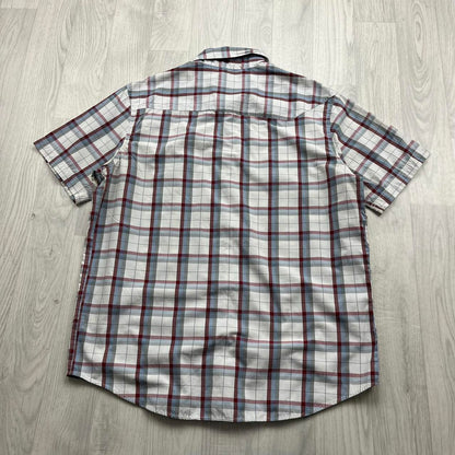 VINTAGE Y2K FOX CHECKERED SHORT SLEEVE BUTTON UP SHIRT WHITE
