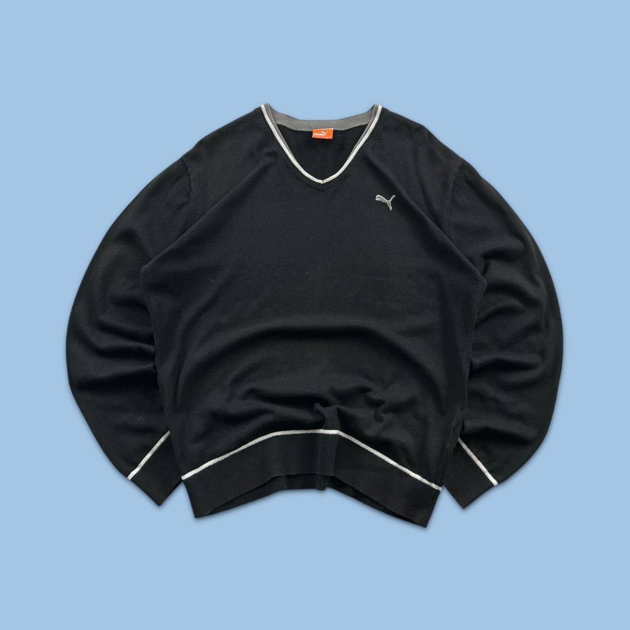 VINTAGE Y2K PUMA V NECK KNITTED JUMPER BLACK