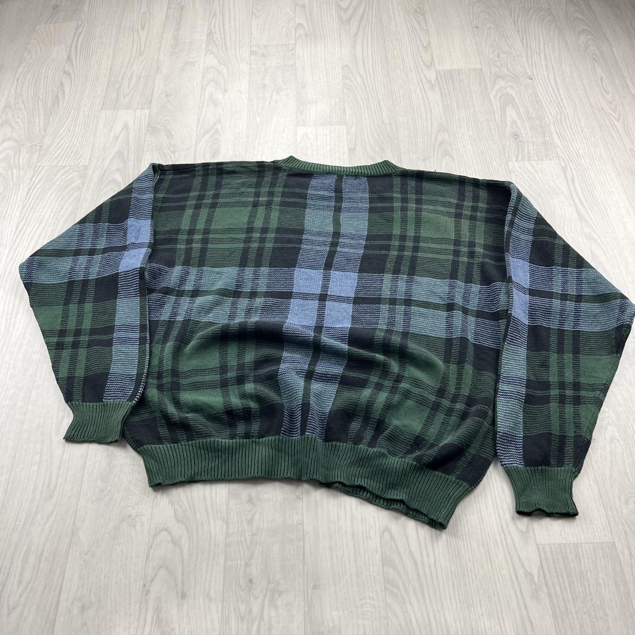 VINTAGE 90s CHECKERED PATTERN KNITTED JUMPER GREEN / BLUE