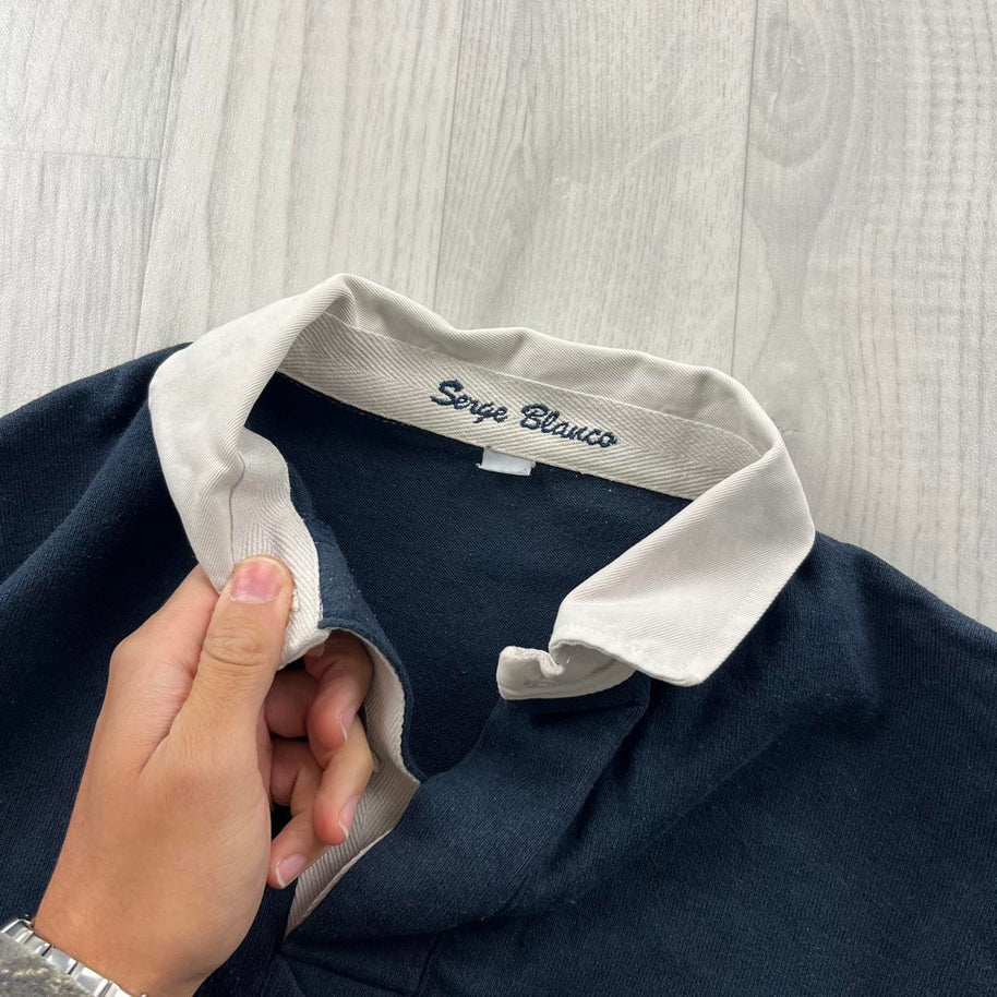 VINTAGE Y2K SERGE BLANCO HEAVY LONG SLEEVE RUGBY POLO SHIRT NAVY