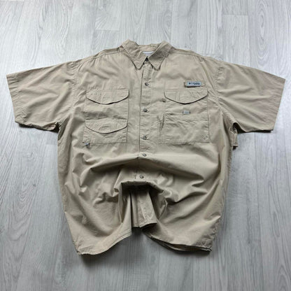VINTAGE Y2K COLUMBIA CARGO UTILITY SHORT SLEEVE SHIRT BEIGE