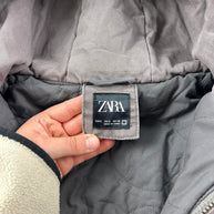 ZARA HOODED UTILITY BOMBER JACKET GREY