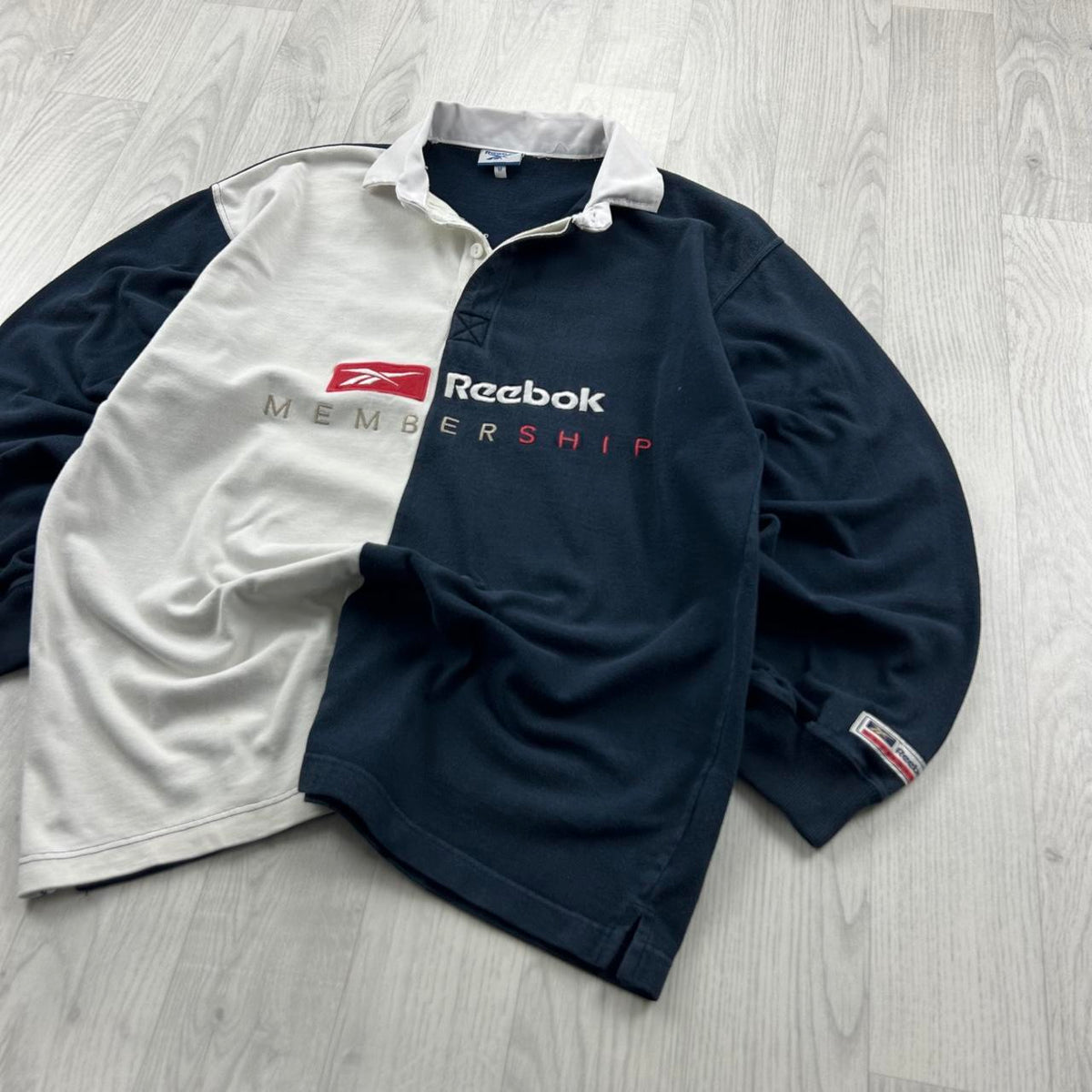 VINTAGE Y2K REEBOK LONG SLEEVE RUGBY POLO SHIRT NAVY WHITE
