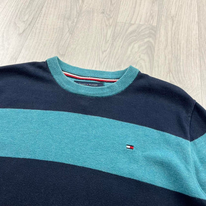 VINTAGE Y2K TOMMY HILFIGER STRIPED KNITTED JUMPER NAVY BLUE