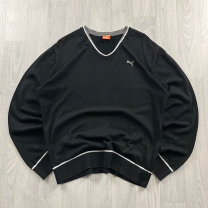 VINTAGE Y2K PUMA V NECK KNITTED JUMPER BLACK