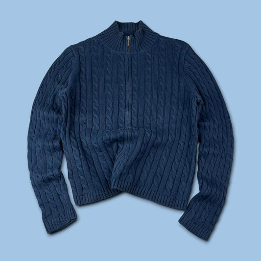 VINTAGE Y2K L L BEAN ZIP UP KNITTED JUMPER NAVY