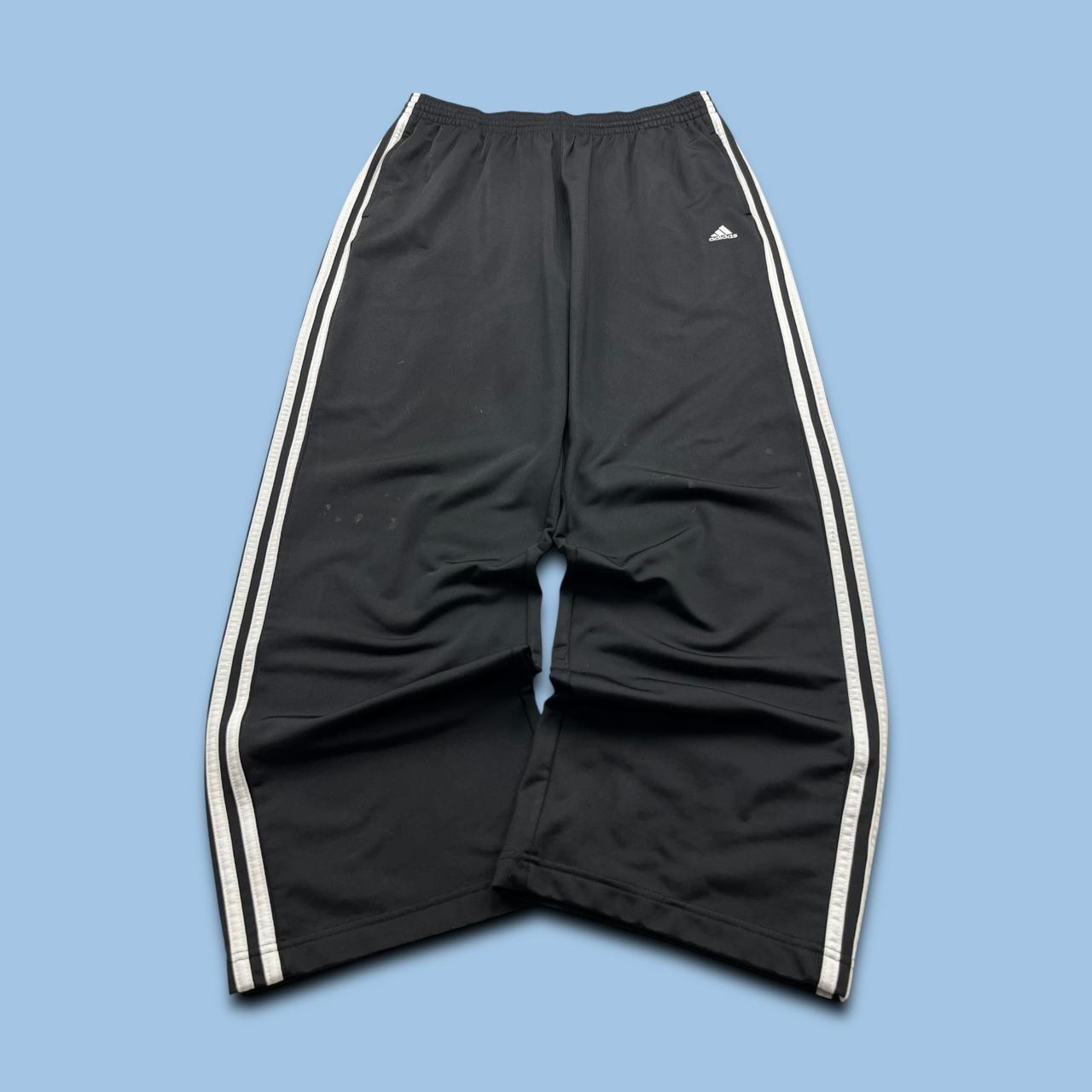 VINTAGE Y2K ADIDAS SIDE STRIPE BAGGY WIDE LEG TRACKSUIT BOTTOMS BLACK WHITE (XL)