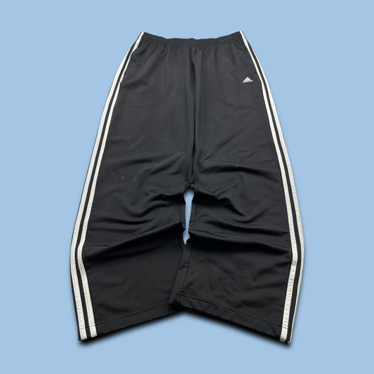 VINTAGE Y2K ADIDAS SIDE STRIPE BAGGY WIDE LEG TRACKSUIT BOTTOMS BLACK WHITE (XL)