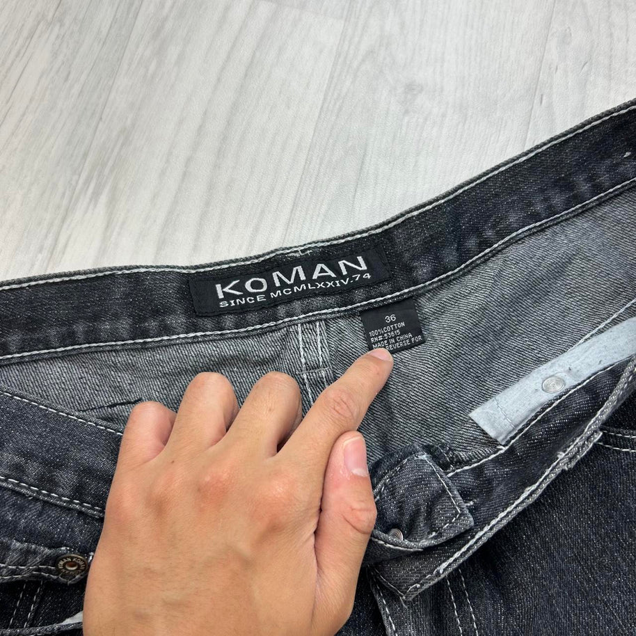 VINTAGE Y2K KOMAN BAGGY DENIM JORTS BLACK