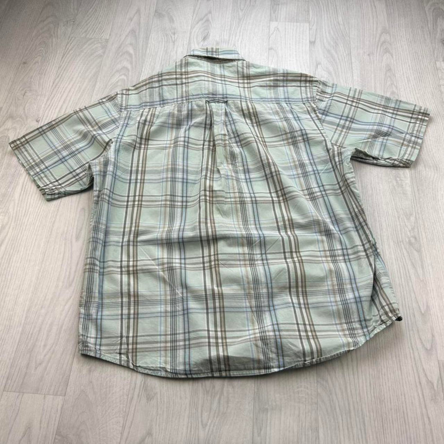 VINTAGE 00s JAMES PRINGLE CHECKERED SHORT SLEEVE BUTTON UP SHIRT LIGHT BLUE