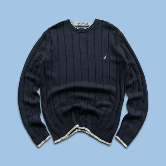 VINTAGE Y2K NAUTICA CHUNKY RIBBED KNITTED JUMPER NAVY