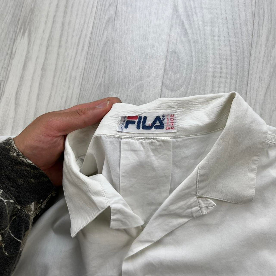 VINTAGE 00s FILA PLAIN CROPPED SHORT SLEEVE BUTTON UP SHIRT WHITE