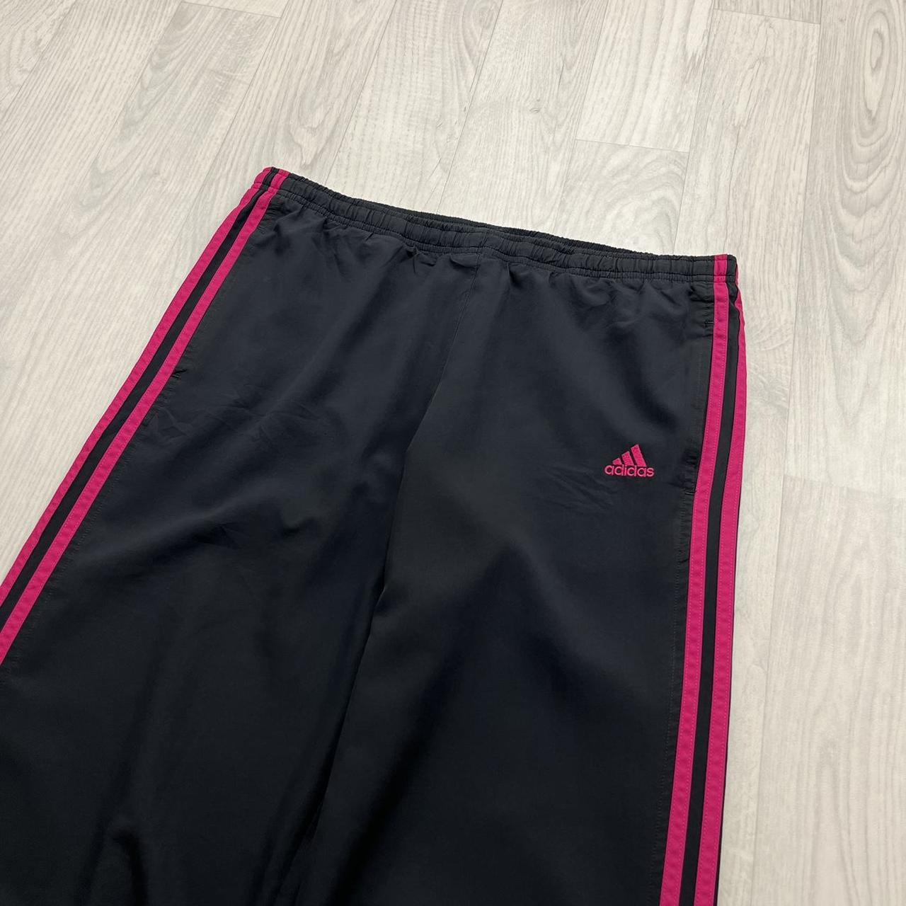 VINTAGE Y2K ADIDAS SIDE STRIPE BAGGY TRACKSUIT BOTTOMS BLACK PINK (M Ws)