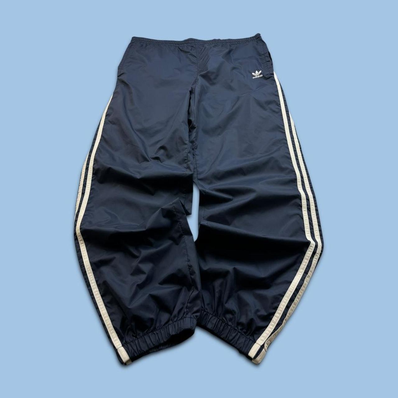 VINTAGE 90s ADIDAS BAGGY SHELL TRACKSUIT BOTTOMS NAVY