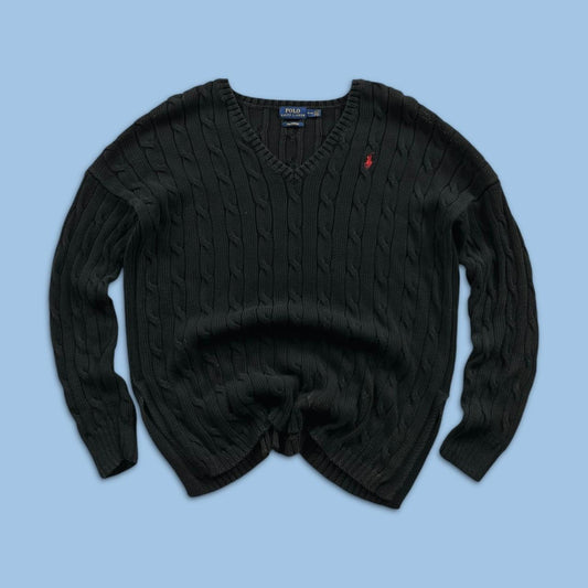 VINTAGE Y2K POLO RALPH LAUREN CHUNKY CABLE KNITTED JUMPER BLACK