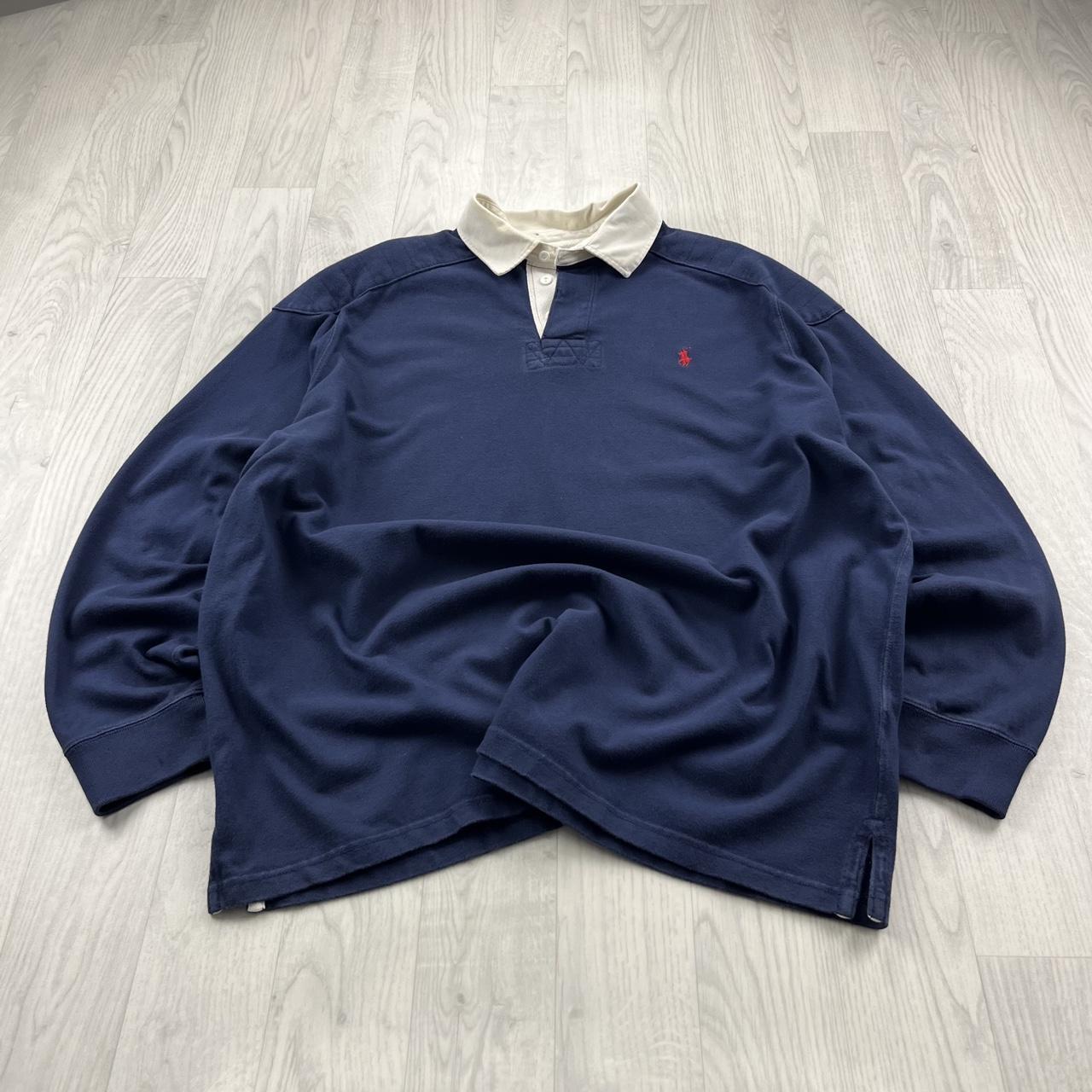 VINTAGE Y2K RALPH LAUREN PLAIN LONG SLEEVE RUGBY POLO SHIRT NAVY
