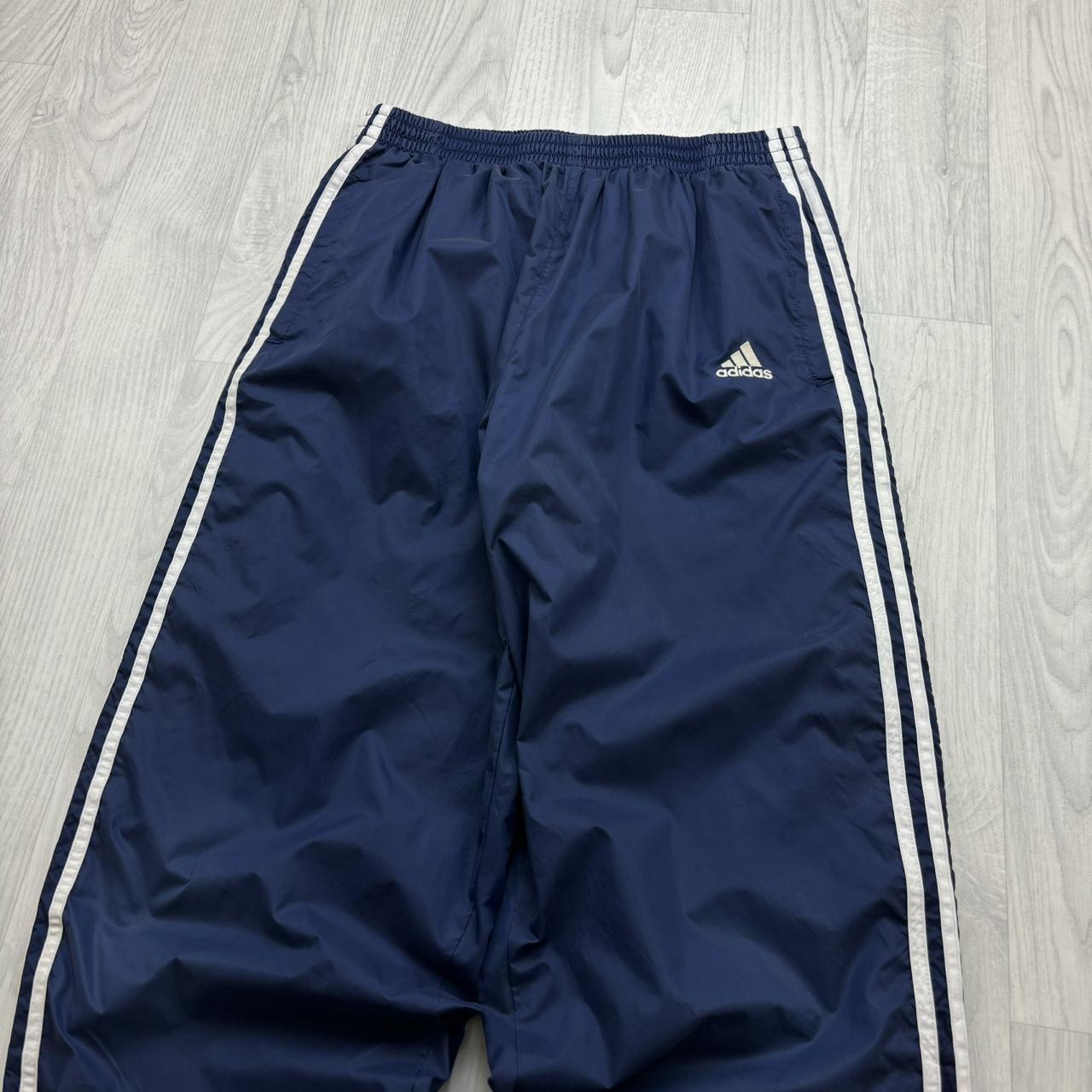 VINTAGE Y2K ADIDAS BAGGY POPPER TRACKSUIT BOTTOMS NAVY BLUE