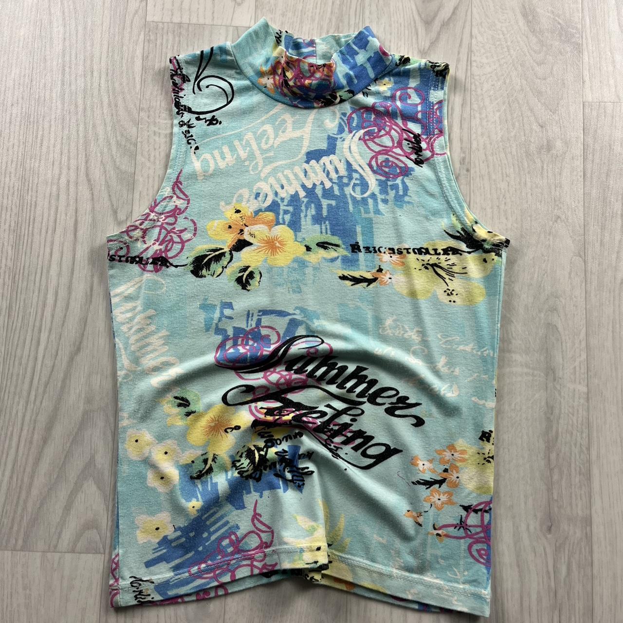 VINTAGE Y2K GRAPHIC VEST TOP BLUE