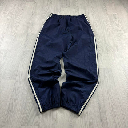 VINTAGE 90s ADIDAS BAGGY SHELL TRACKSUIT BOTTOMS NAVY (M)