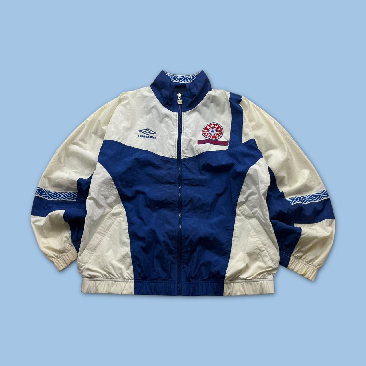 VINTAGE 90s UMBRO WINDBREAKER TRACK JACKET WHITE BLUE