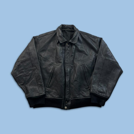 VINTAGE Y2K LEATHER BOMBER JACKET BLACK