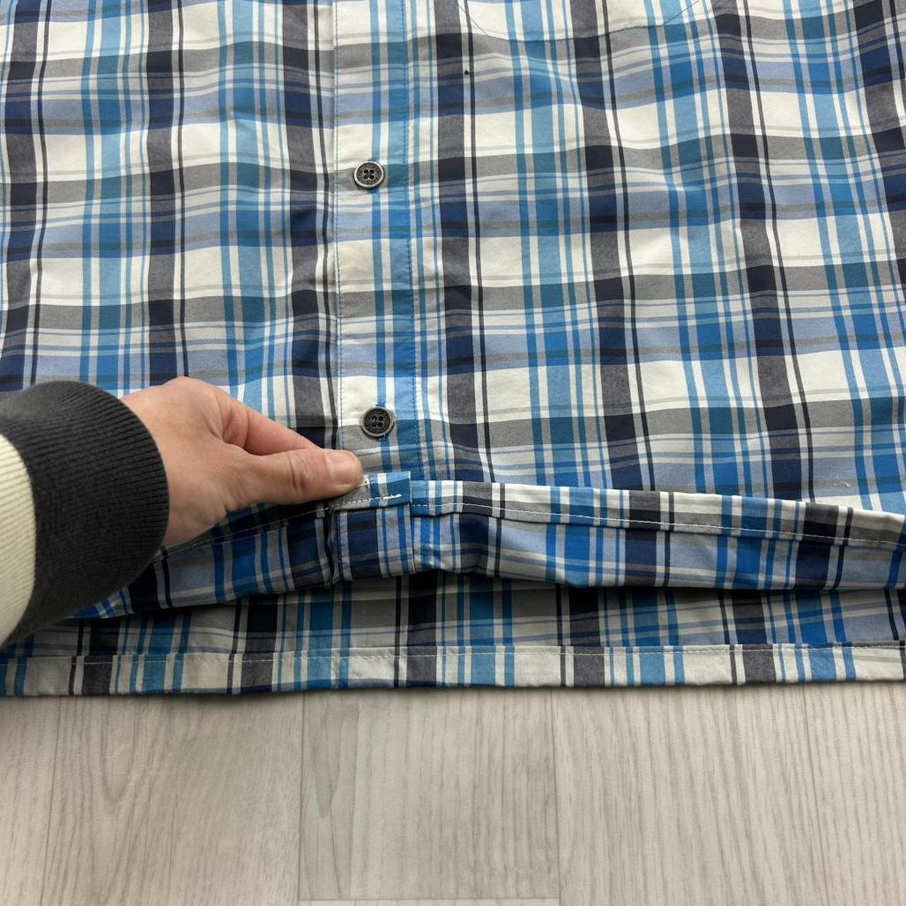 VINTAGE 00s THE NORTH FACE CHECKERED CROPPED SHORT SLEEVE BUTTON UP SHIRT BLUE