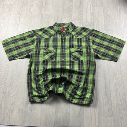VINTAGE Y2K ANIMAL CHECKERED SHORT SLEEVE SHIRT GREEN