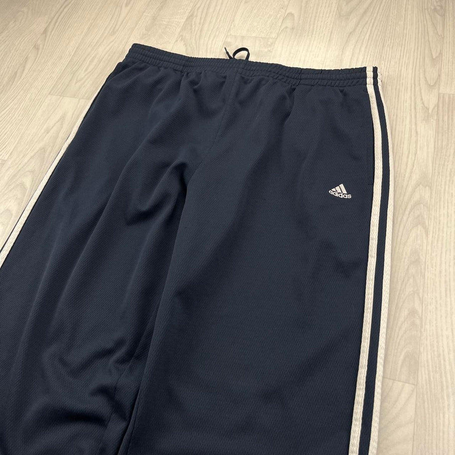 VINTAGE Y2K ADIDAS SIDE STRIPE WIDE LEG TRACKSUIT BOTTOMS NAVY