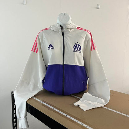 ADIDAS MARSEILLE FOOTBALL WINDBREAKER TRACK JACKET WHITE / PURPLE