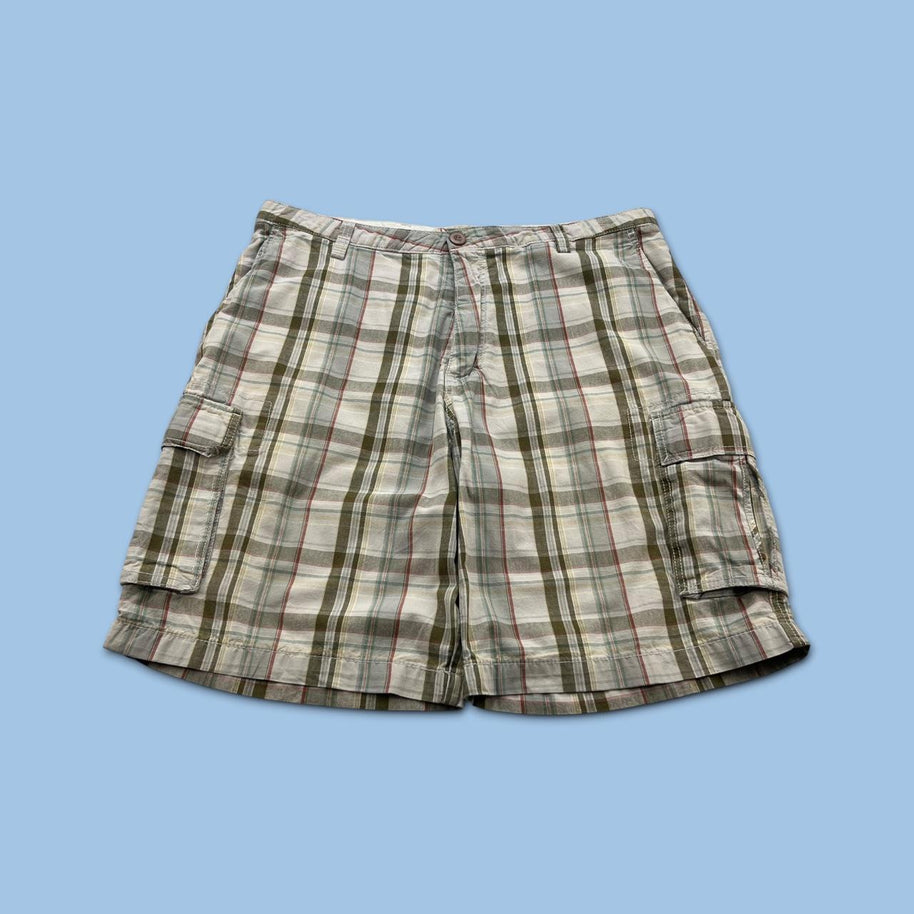 VINTAGE Y2K DOCKERS BAGGY CHECKERED PLAID CARGO SHORTS BEIGE / CREAM