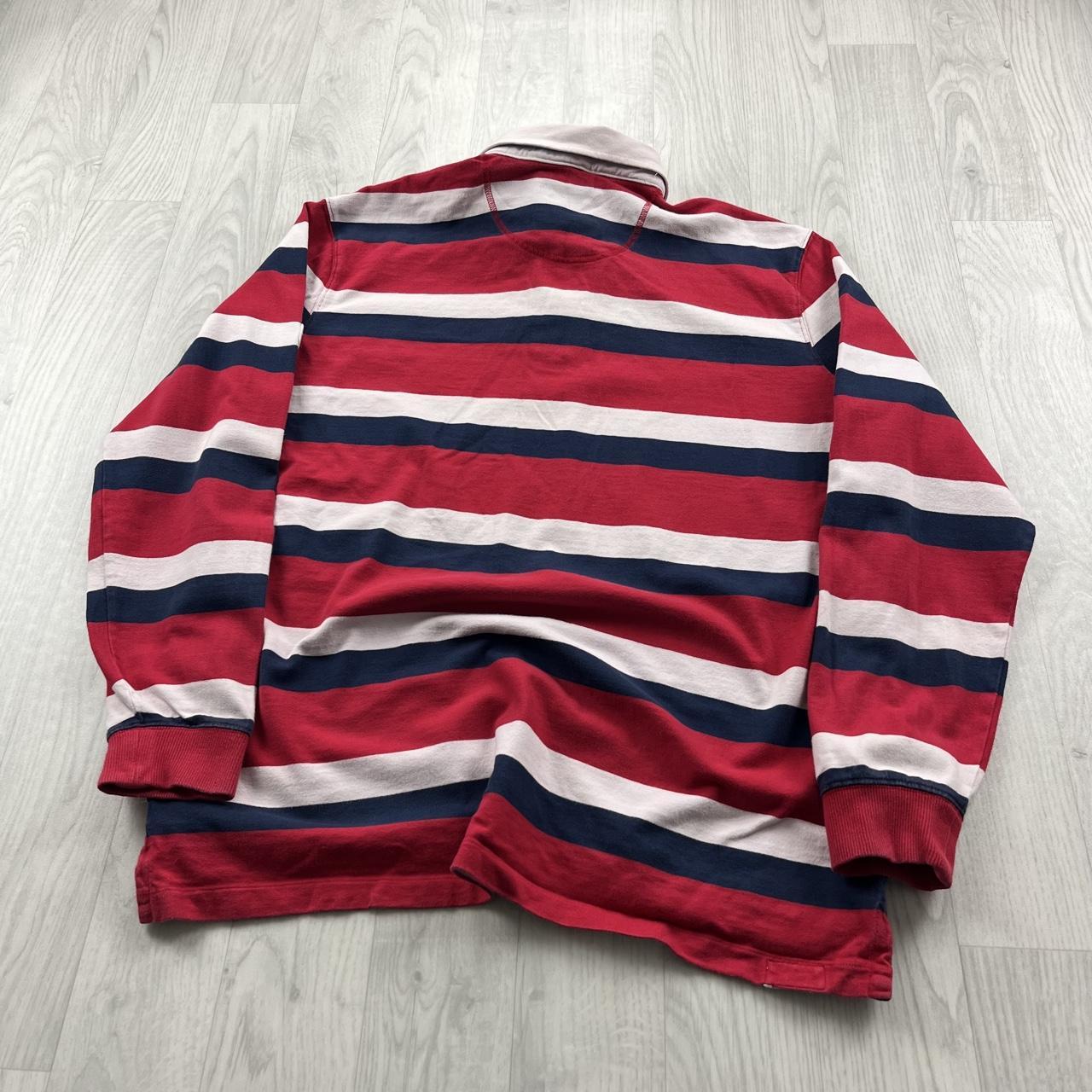 VINTAGE Y2K GAZMAN STRIPED LONG SLEEVE RUGBY POLO SHIRT RED