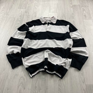 VINTAGE Y2K ARIZONA STRIPED LONG SLEEVE RUGBY POLO SHIRT BLACK / WHITE