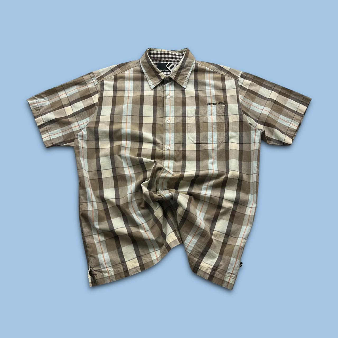 VINTAGE Y2K ANIMAL CHECKERED SHORT SLEEVE SHIRT BROWN / CREAM
