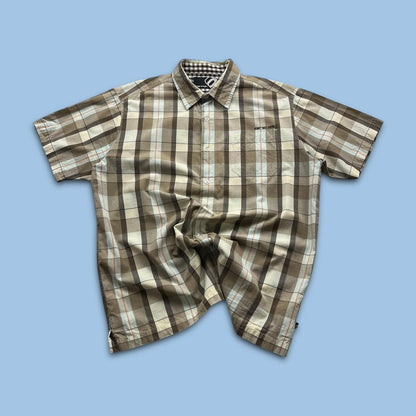 VINTAGE Y2K ANIMAL CHECKERED SHORT SLEEVE SHIRT BROWN / CREAM