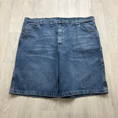 VINTAGE 00s WRANGLER BAGGY LOOSE CARPENTER JORTS BLUE