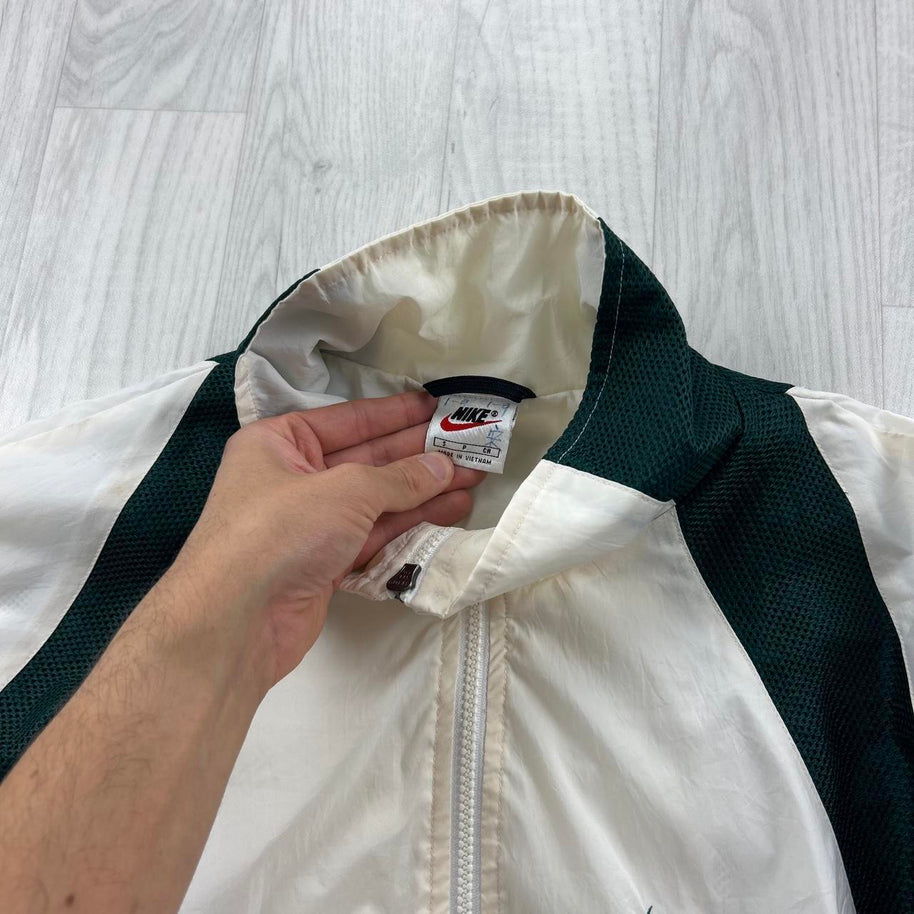 VINTAGE 90s NIKE LIGHTWEIGHT TRACK JACKET WHITE / GREEN