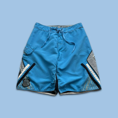 VINTAGE Y2K QUIKSILVER GRAPHIC BAGGY BOARD SHORTS BLUE