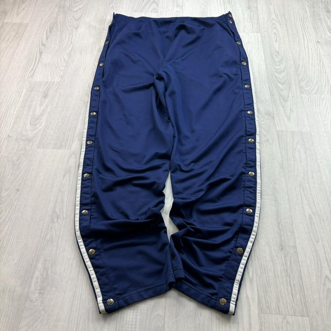 VINTAGE 90s ADIDAS BAGGY POPPER TRACKSUIT BOTTOMS NAVY