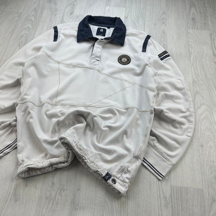 VINTAGE Y2K LONG SLEEVE RUGBY POLO SHIRT WHITE